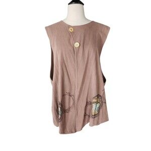 Blue Fish Vintage 90s Organic Cotton Relaxed Lagenlook Vest Boho Women's Brown
